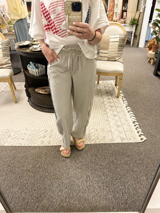 Seaside Striped Drawstring Pants- Sage