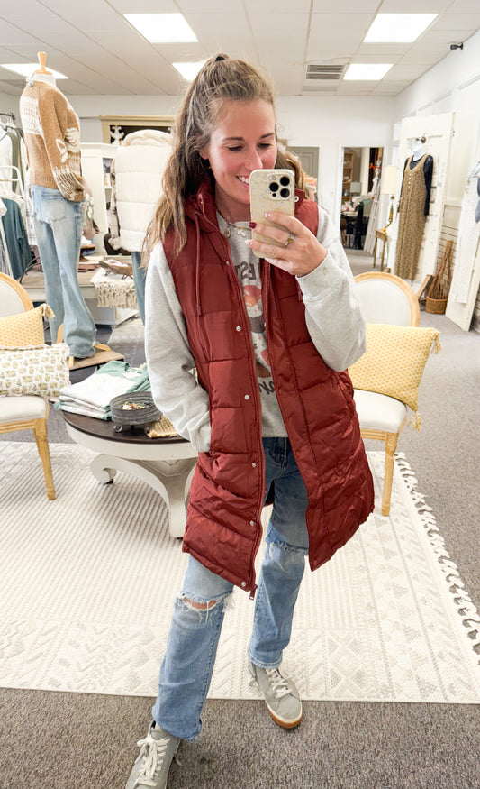 Keepin' Warm Puff Vest-Brick (S-XL)
