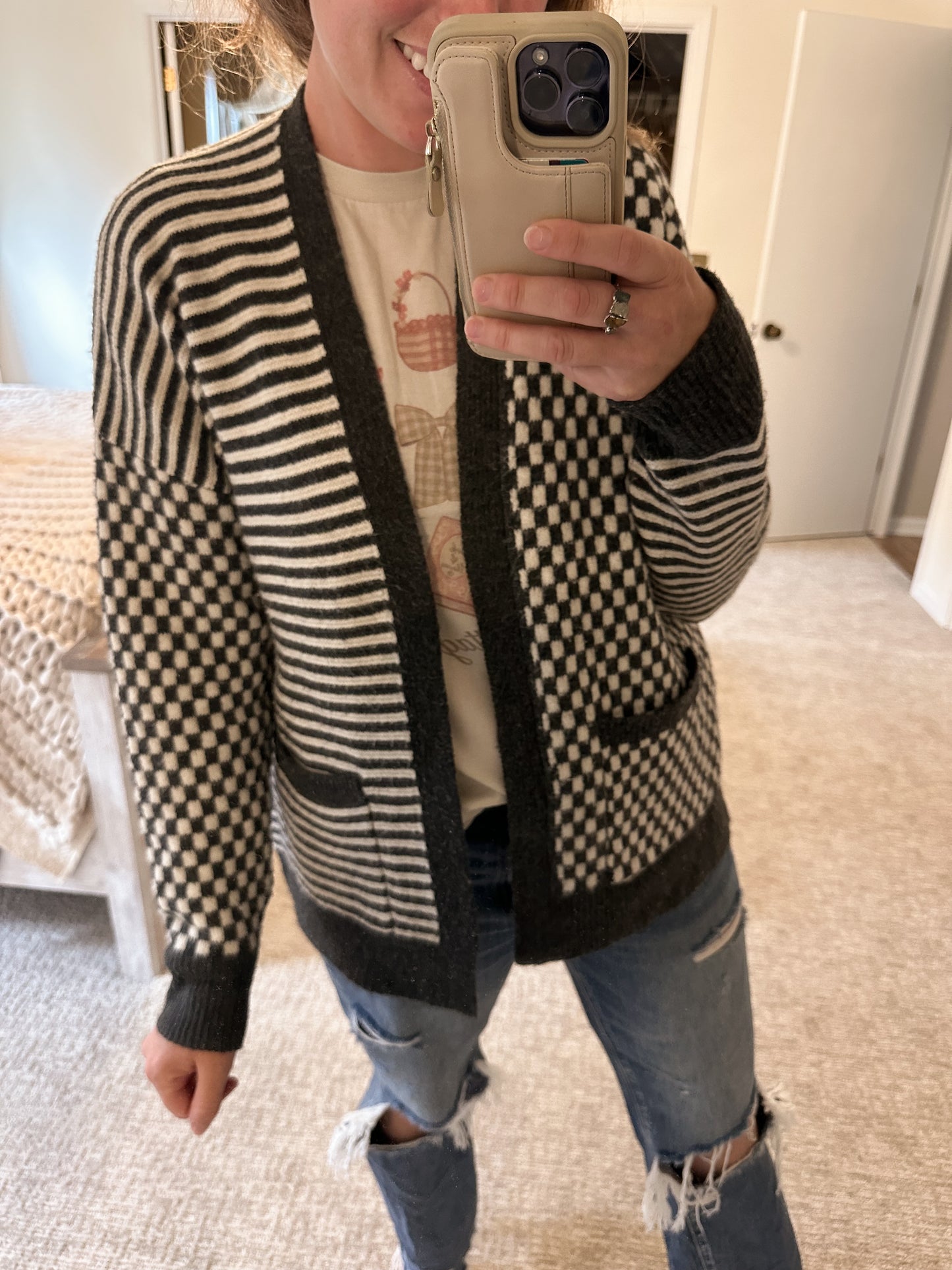 Hayride Hues Knit Cardigan-Charcoal