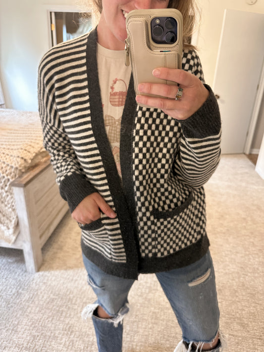 Hayride Hues Knit Cardigan-Charcoal