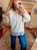 Vanilla Lace Detail Half Button Sweater (S-XL)