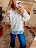 Vanilla Lace Detail Half Button Sweater (S-XL)