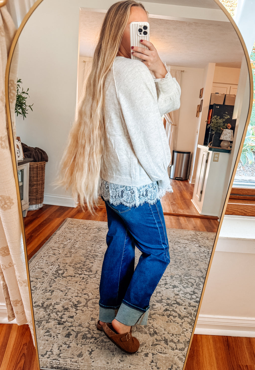 Vanilla Lace Detail Half Button Sweater (S-XL)