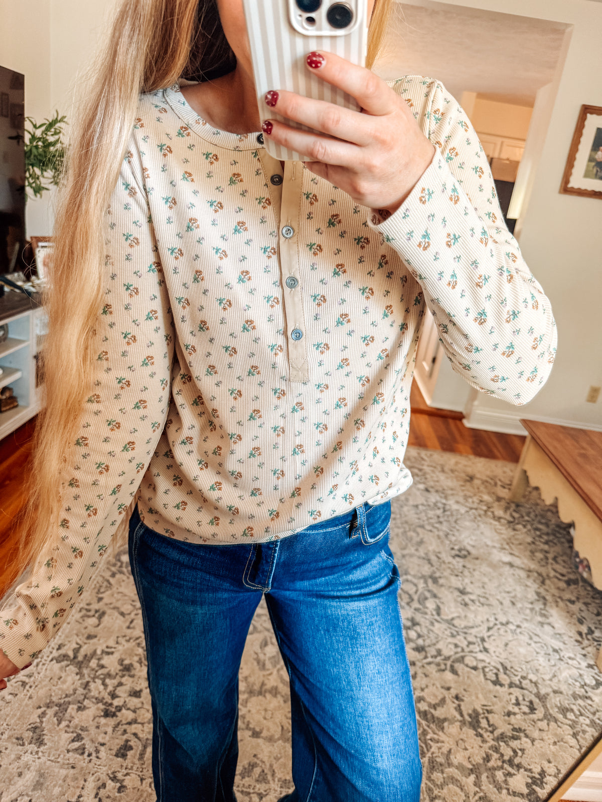 Neutral Floral Days Henley Top