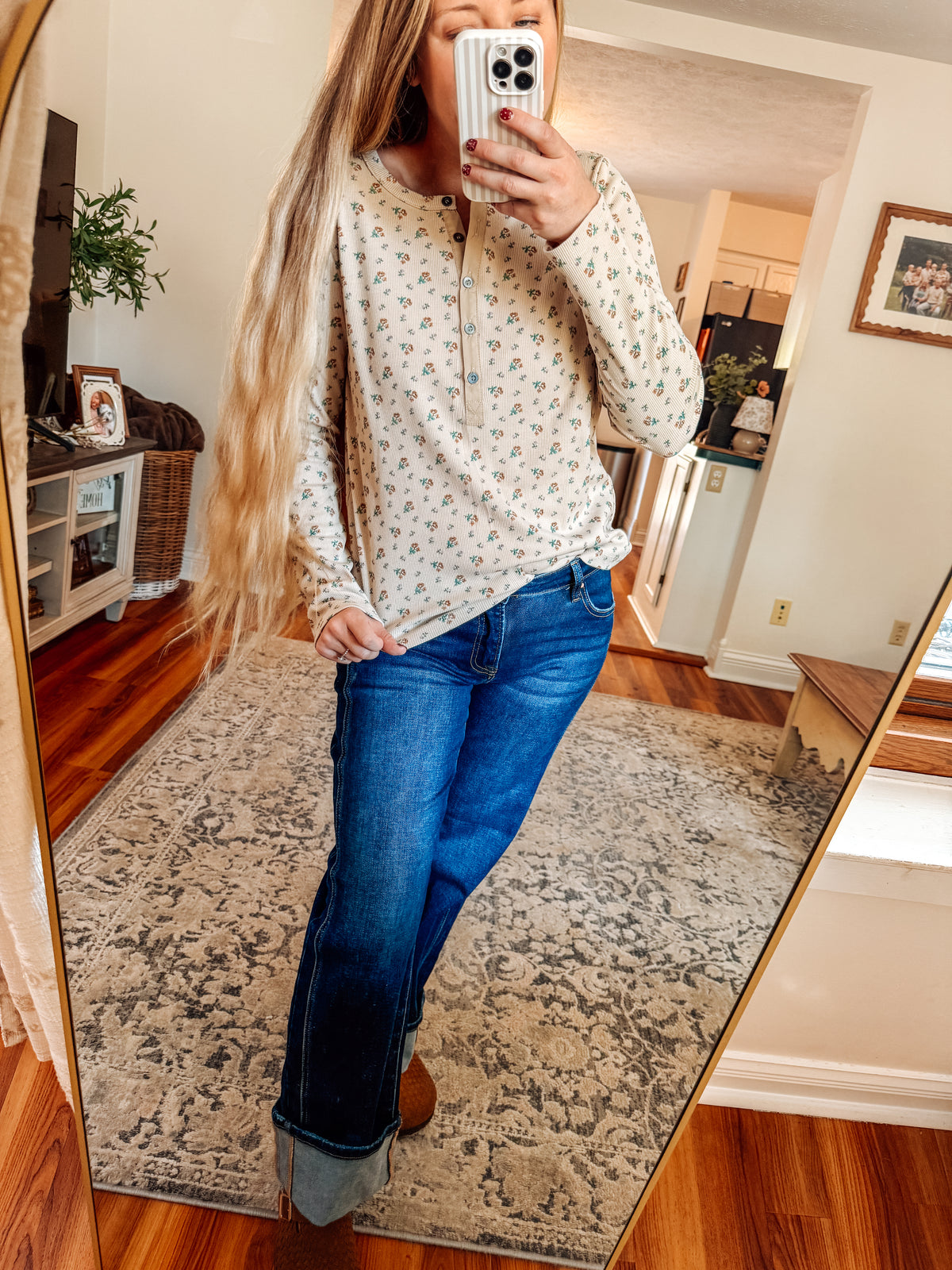 Neutral Floral Days Henley Top