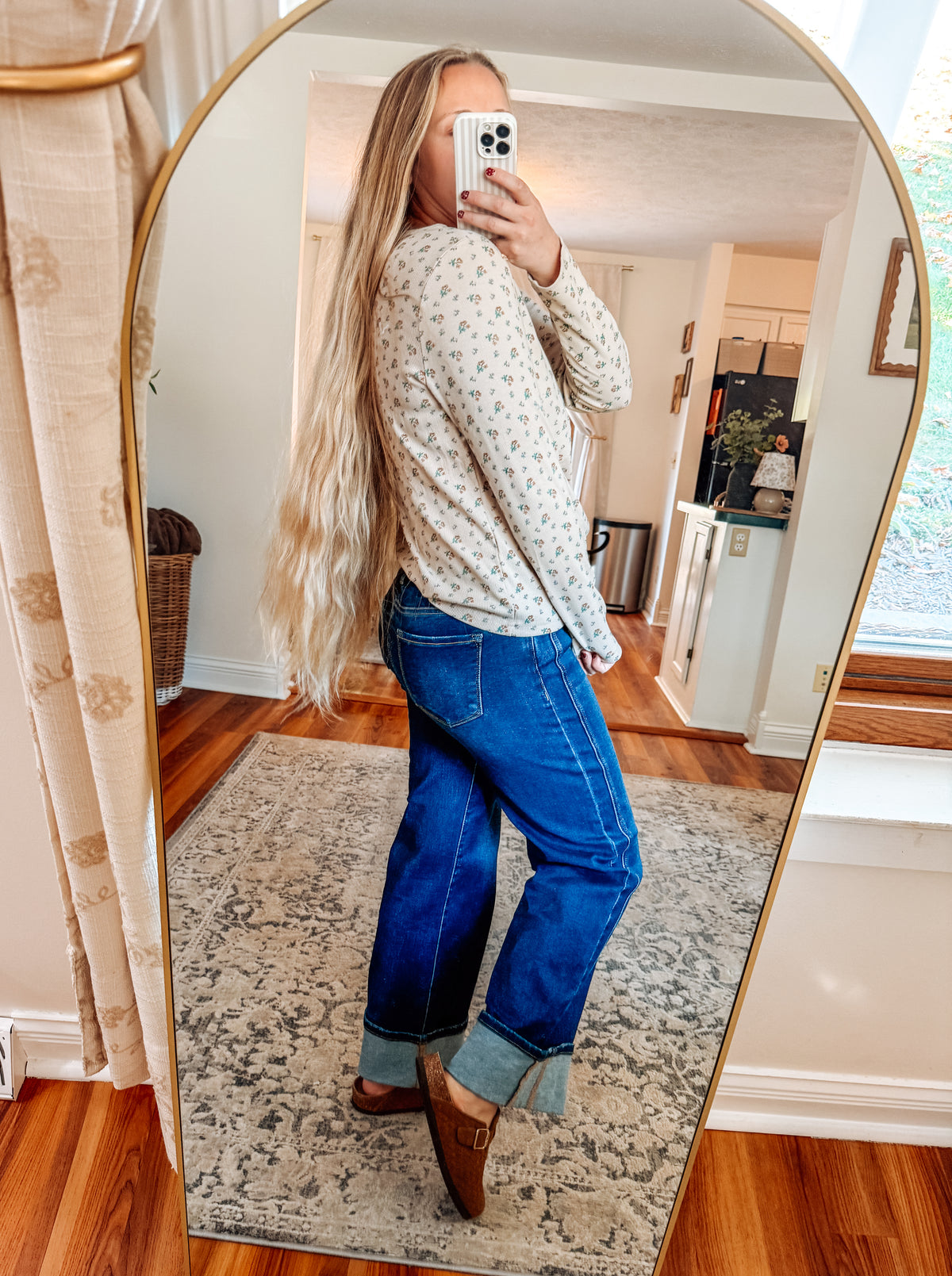 Neutral Floral Days Henley Top