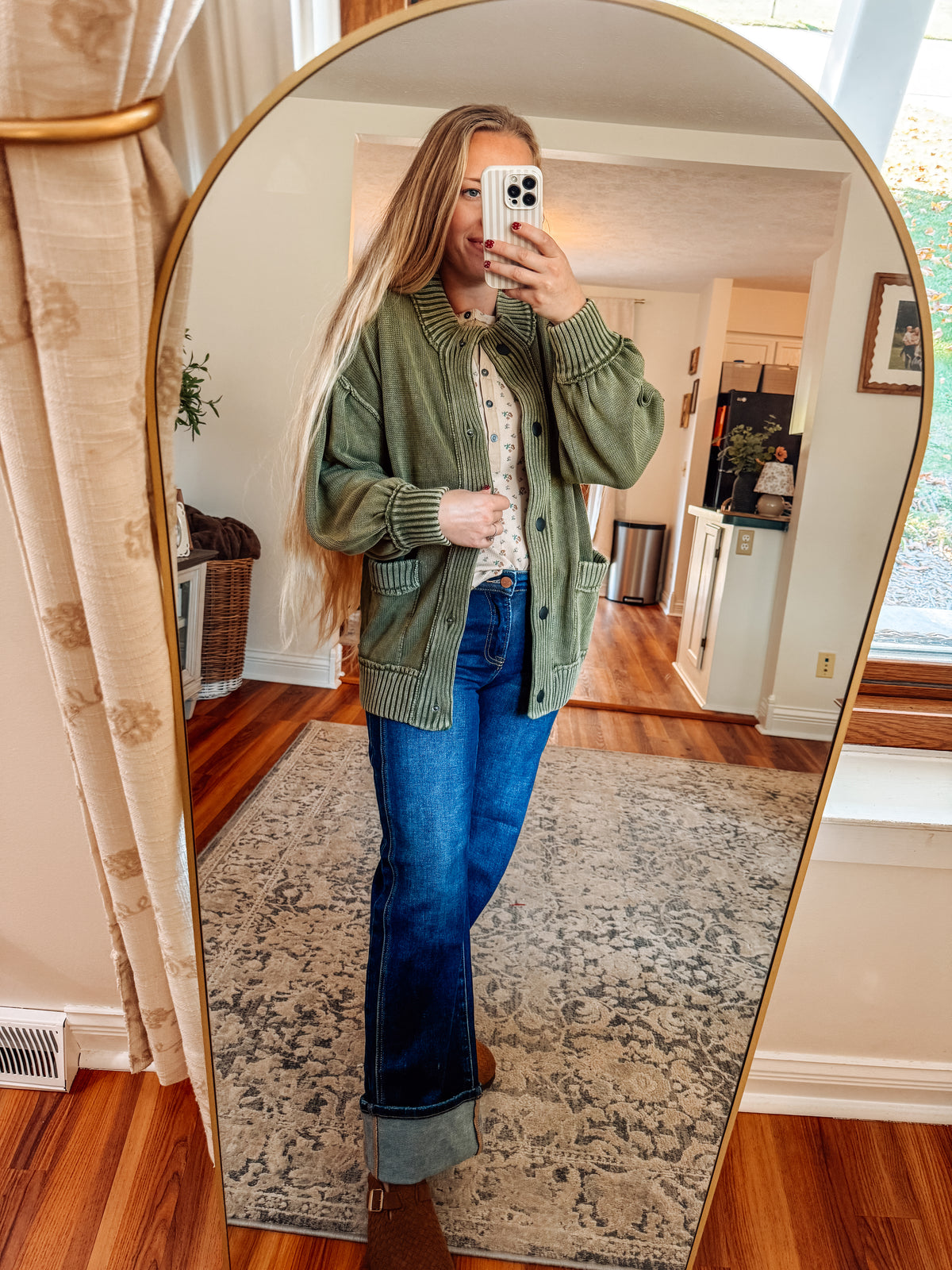 Washed in Olive Ribbed Button Up Cardigan (S-XL)