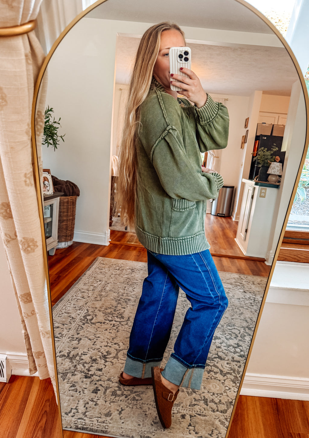 Washed in Olive Ribbed Button Up Cardigan (S-XL)