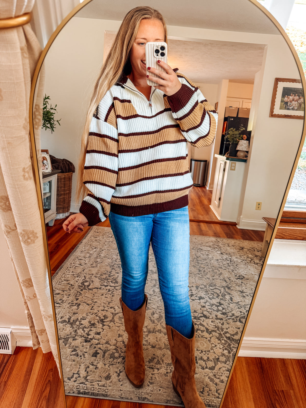 The Chestnut Stripe Half Zip Cardigan