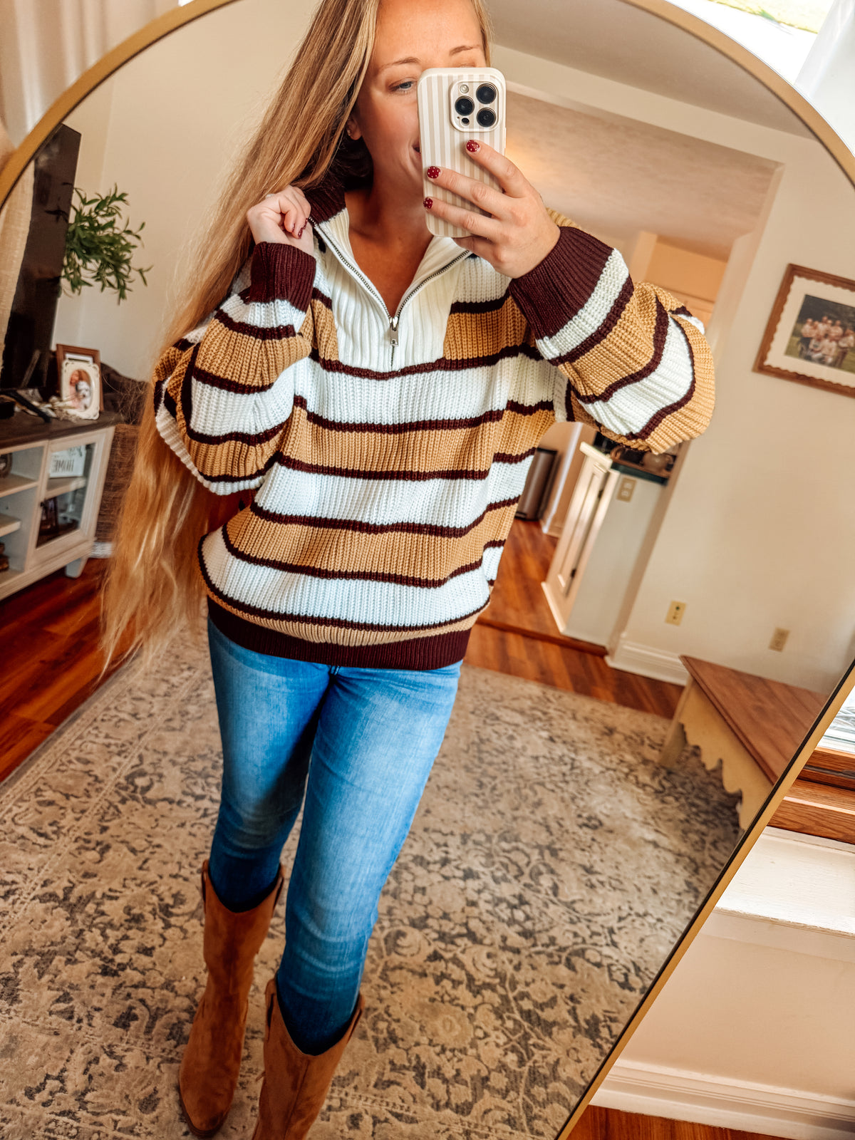 The Chestnut Stripe Half Zip Cardigan