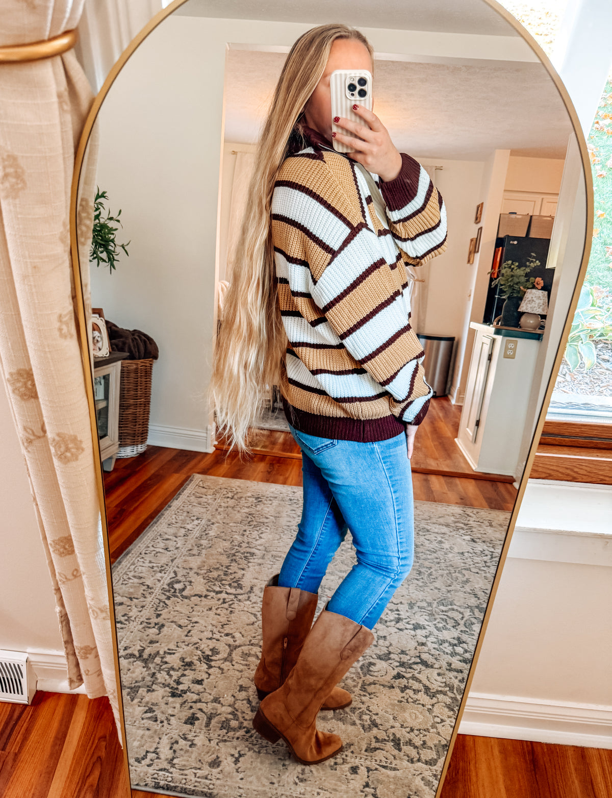 The Chestnut Stripe Half Zip Cardigan