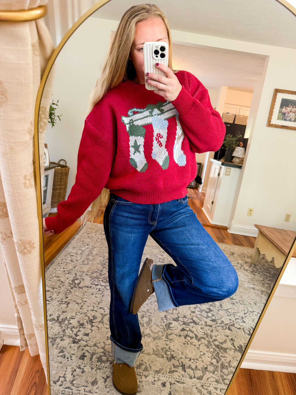 Christmas Stocking Crew Neck Knit Sweater
