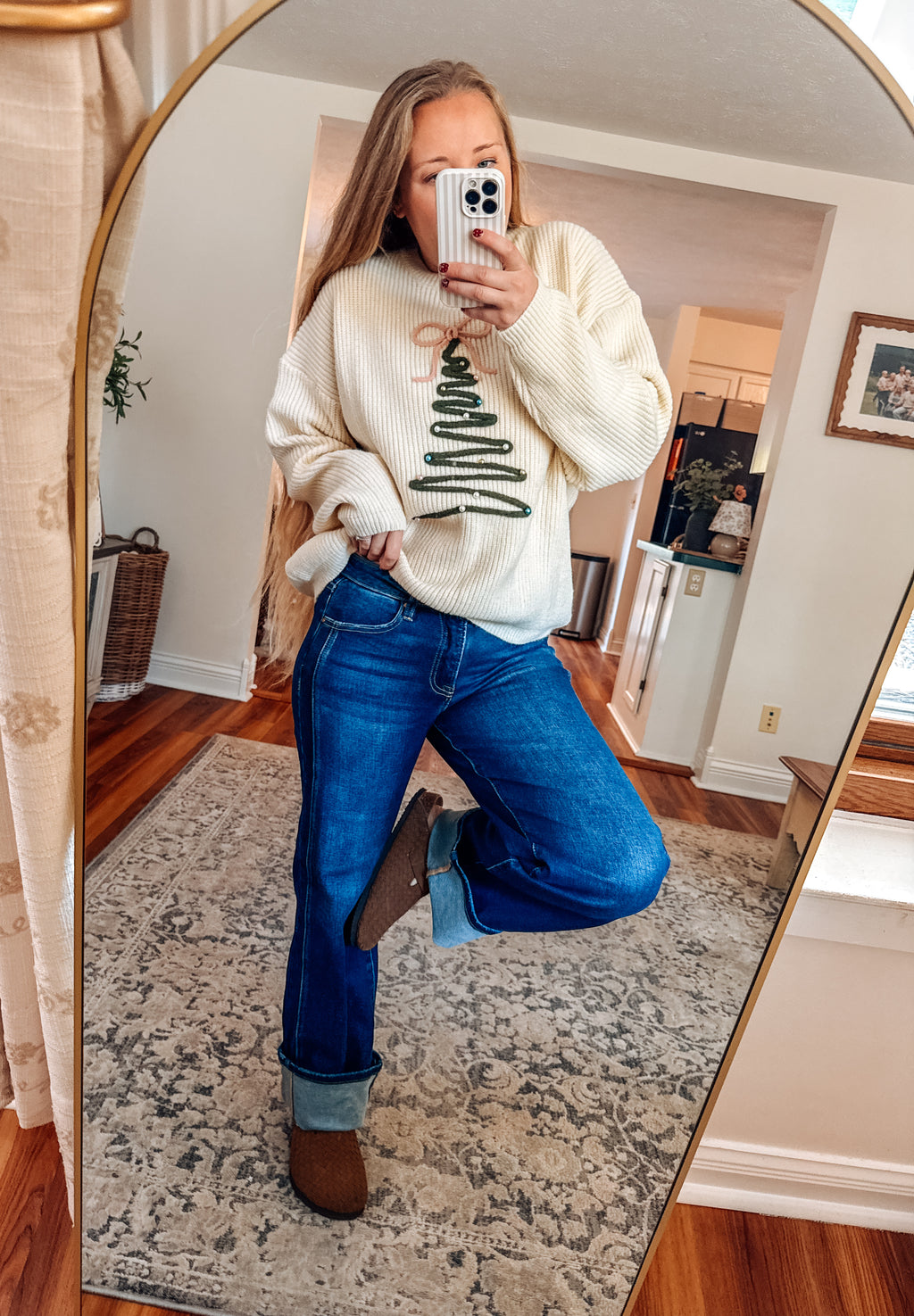 Christmas Tree Embroidered Oversized Knit Sweater