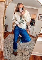 Christmas Tree Embroidered Oversized Knit Sweater