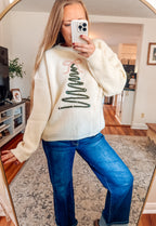 Christmas Tree Embroidered Oversized Knit Sweater