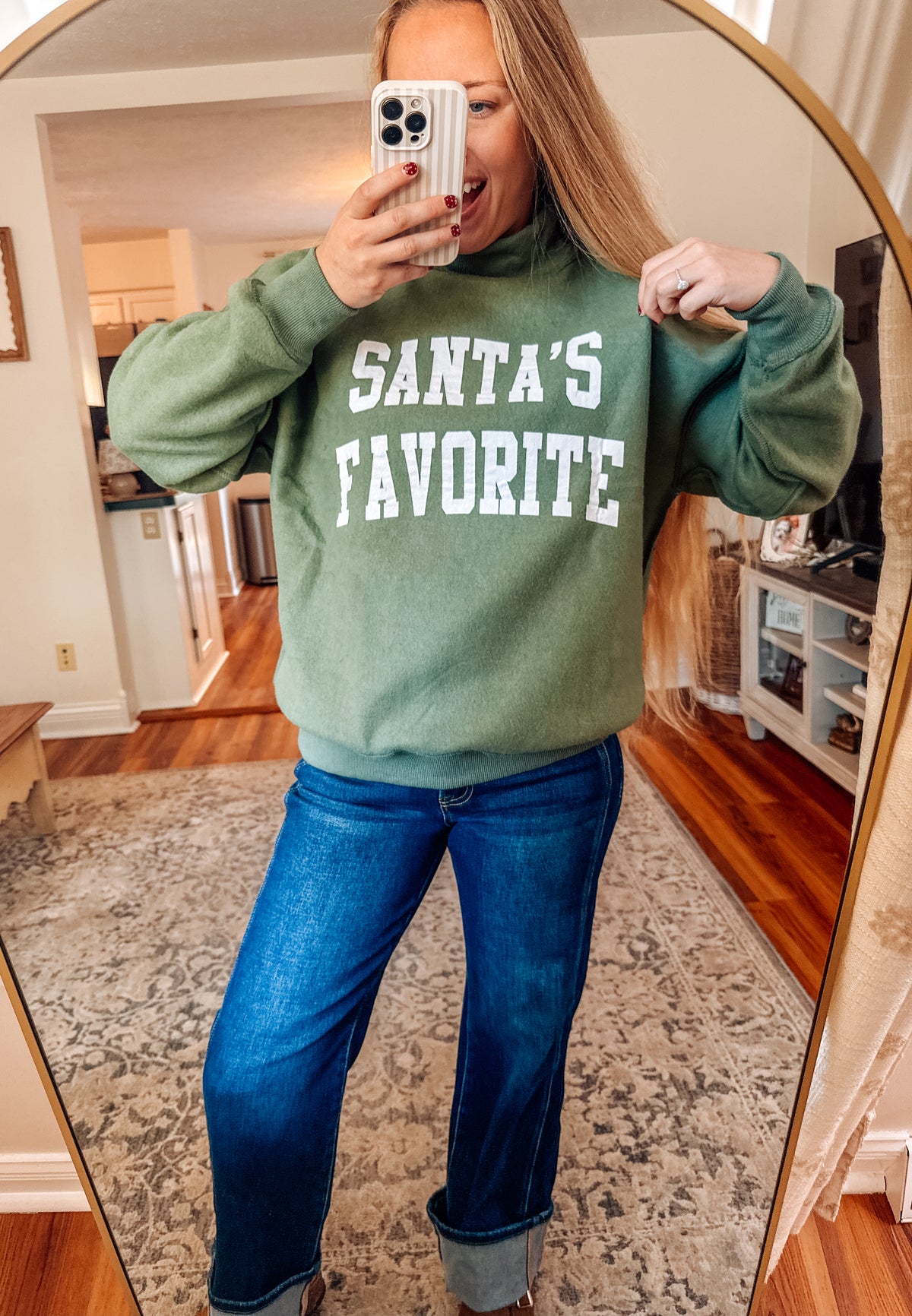 Santa's Favorite Reversible Oversized Mock Neck Sweatshirt