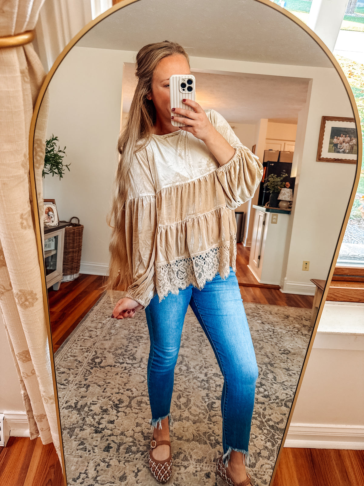 Wrapped In Romance Velvet Lace Babydoll Top