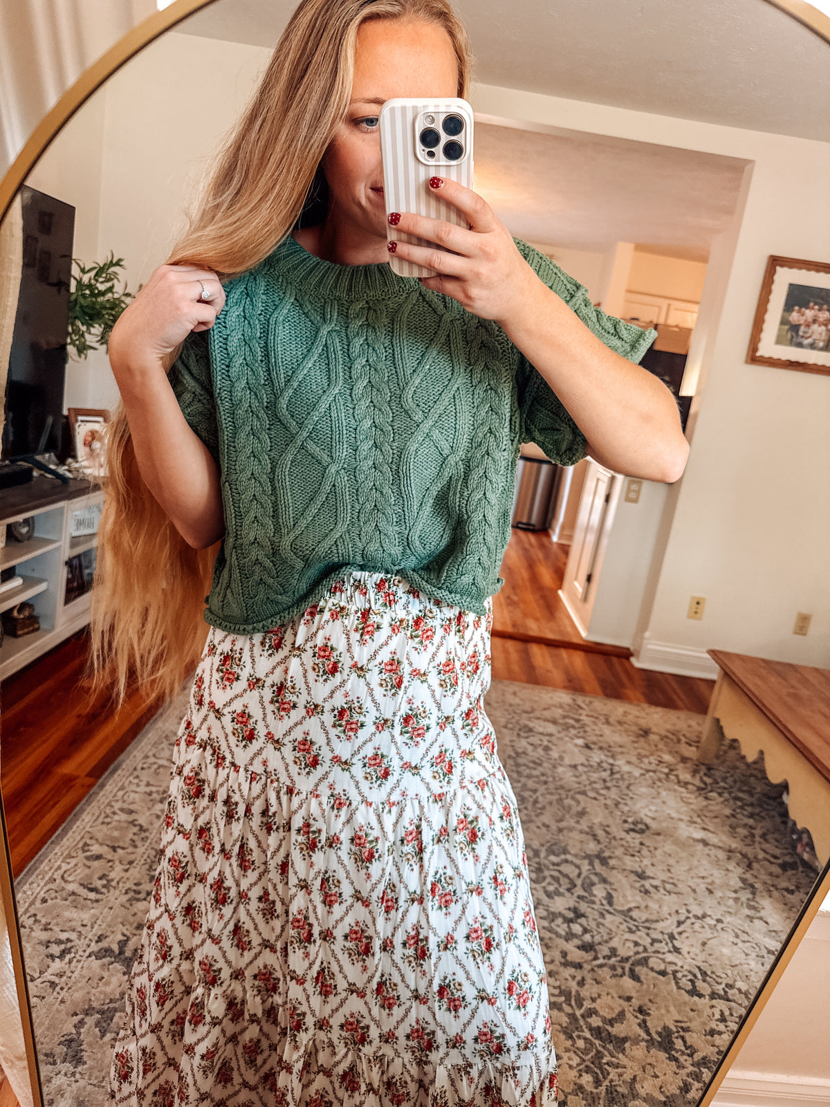 Forest Finds Cable Knit Short Sleeve Sweater Top