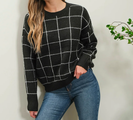 Happy Holiday Grid Knit Sweater