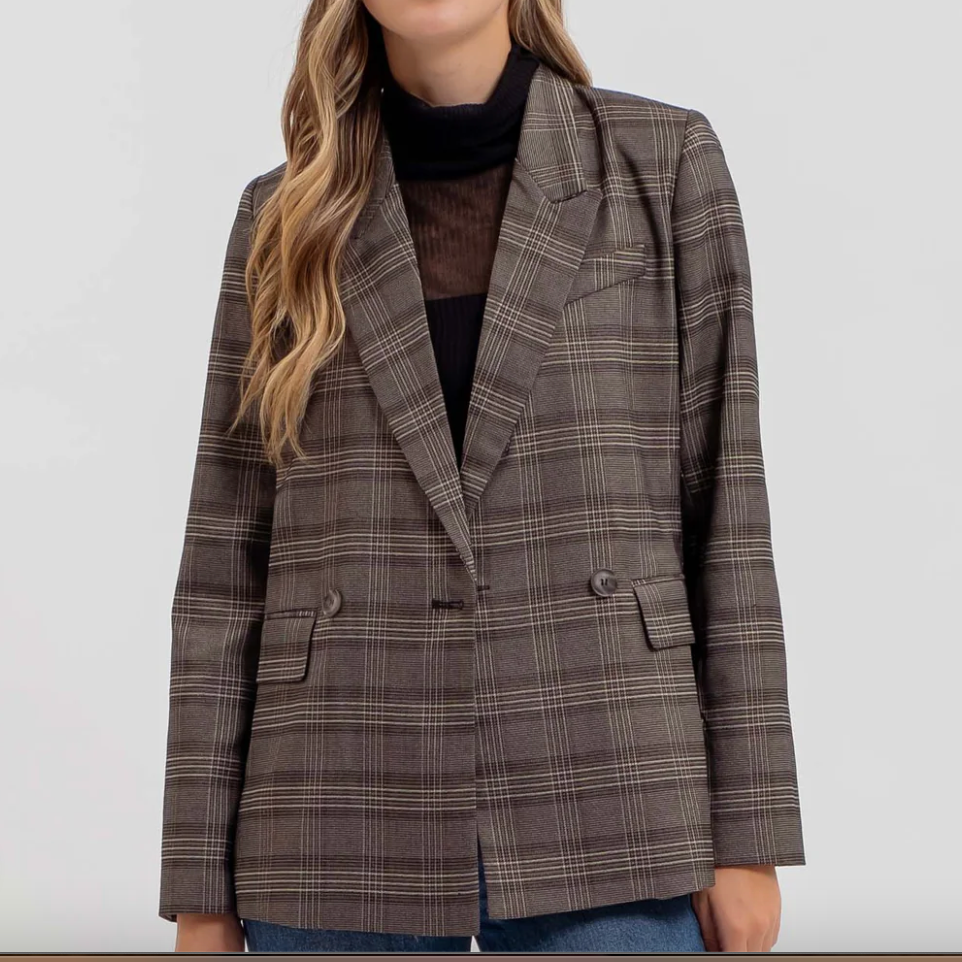 *Fancy Like-Plaid Blazer Jacket