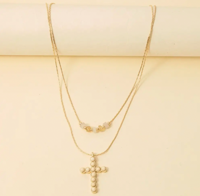 Studded Cross Layered Necklace