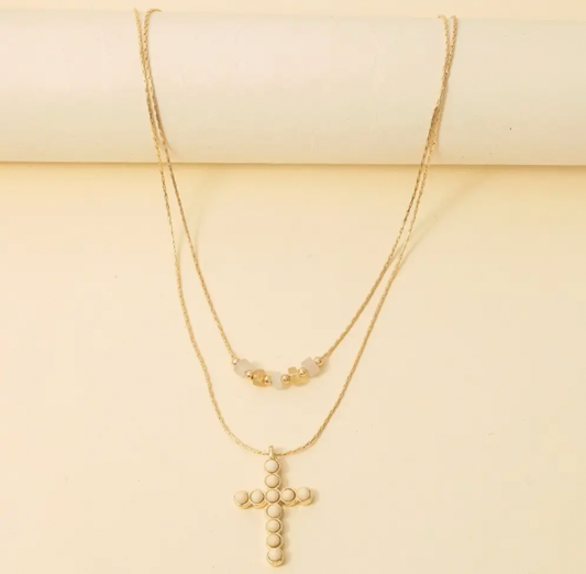 Studded Cross Layered Necklace
