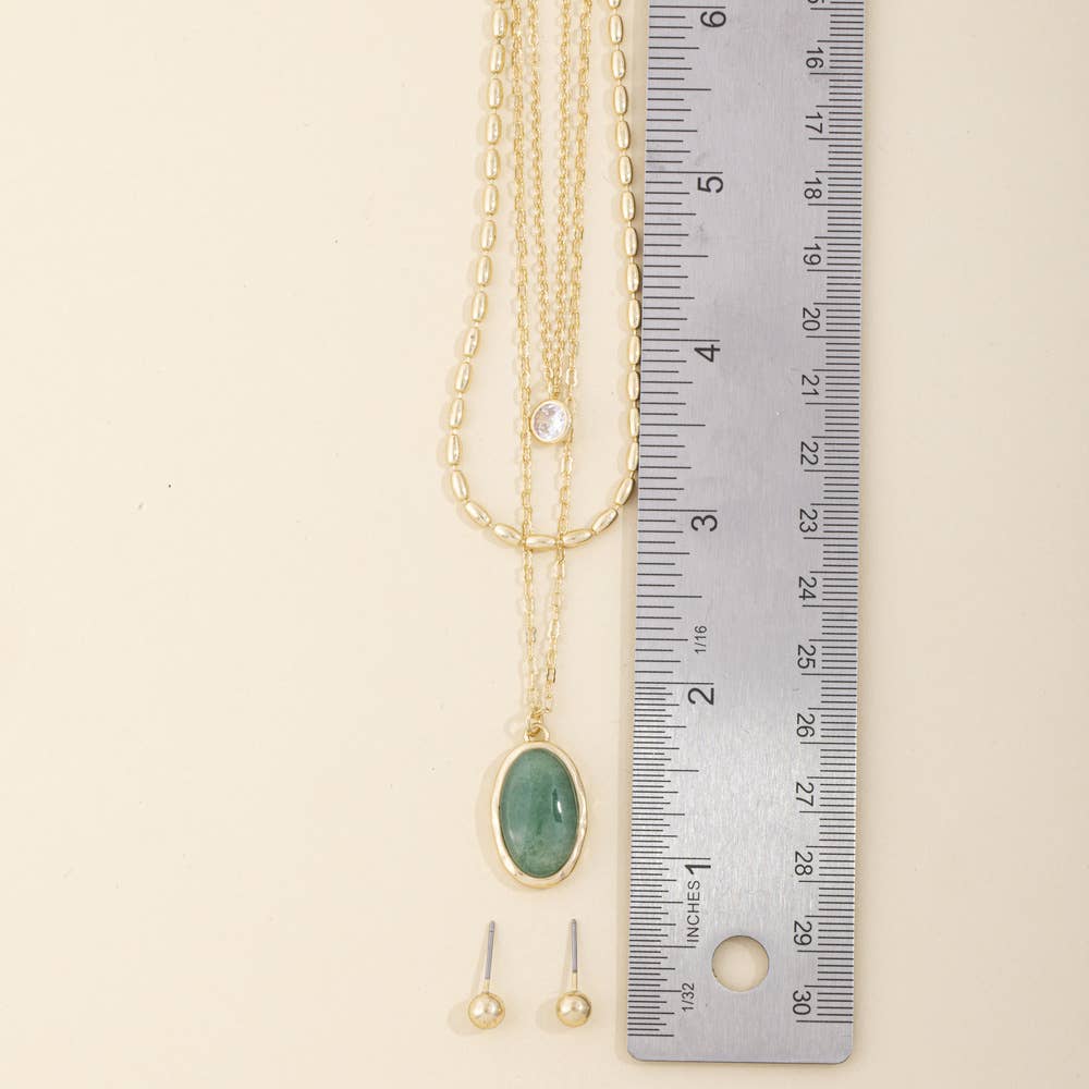Layered Semi Precious Stone Pendant Necklace Set