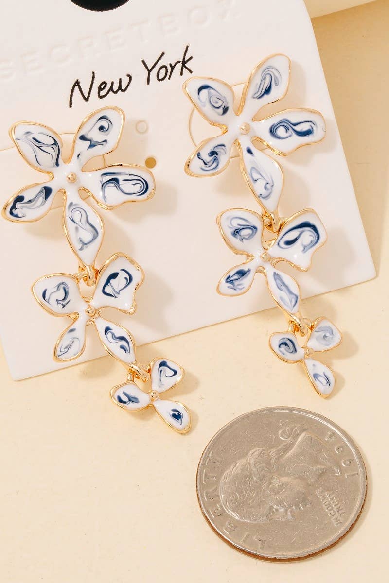 Blue Ceramic Flower Dangle Earrings