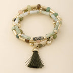 Marbled Tube Bead Tassel Bracelet Set