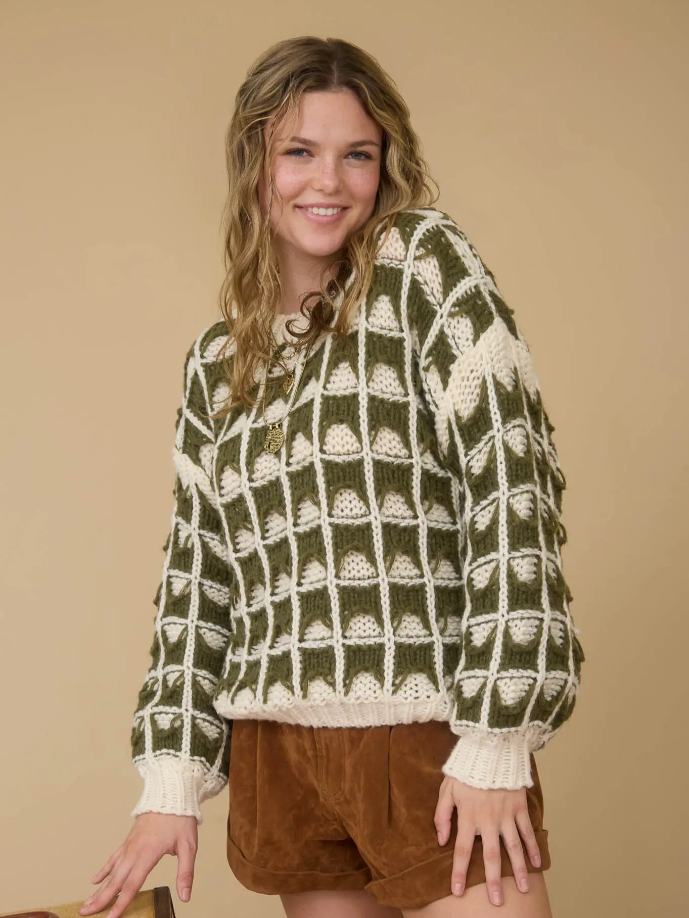 Carlie Contrast Square Knit Sweater