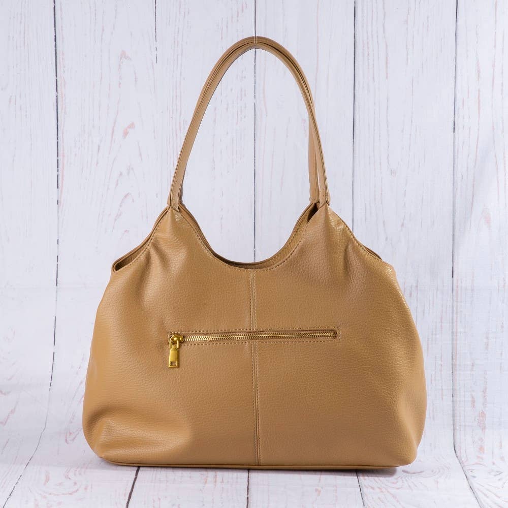 Exterior Zip Pocket Leather Hobo Shoulder Bag