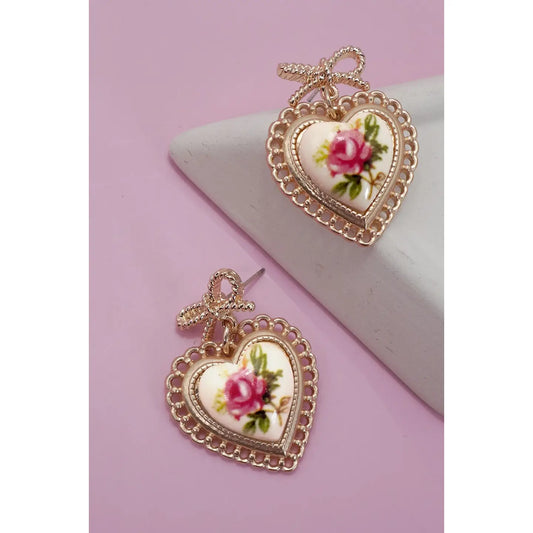Rose Porcelain Bow Drop Earrings