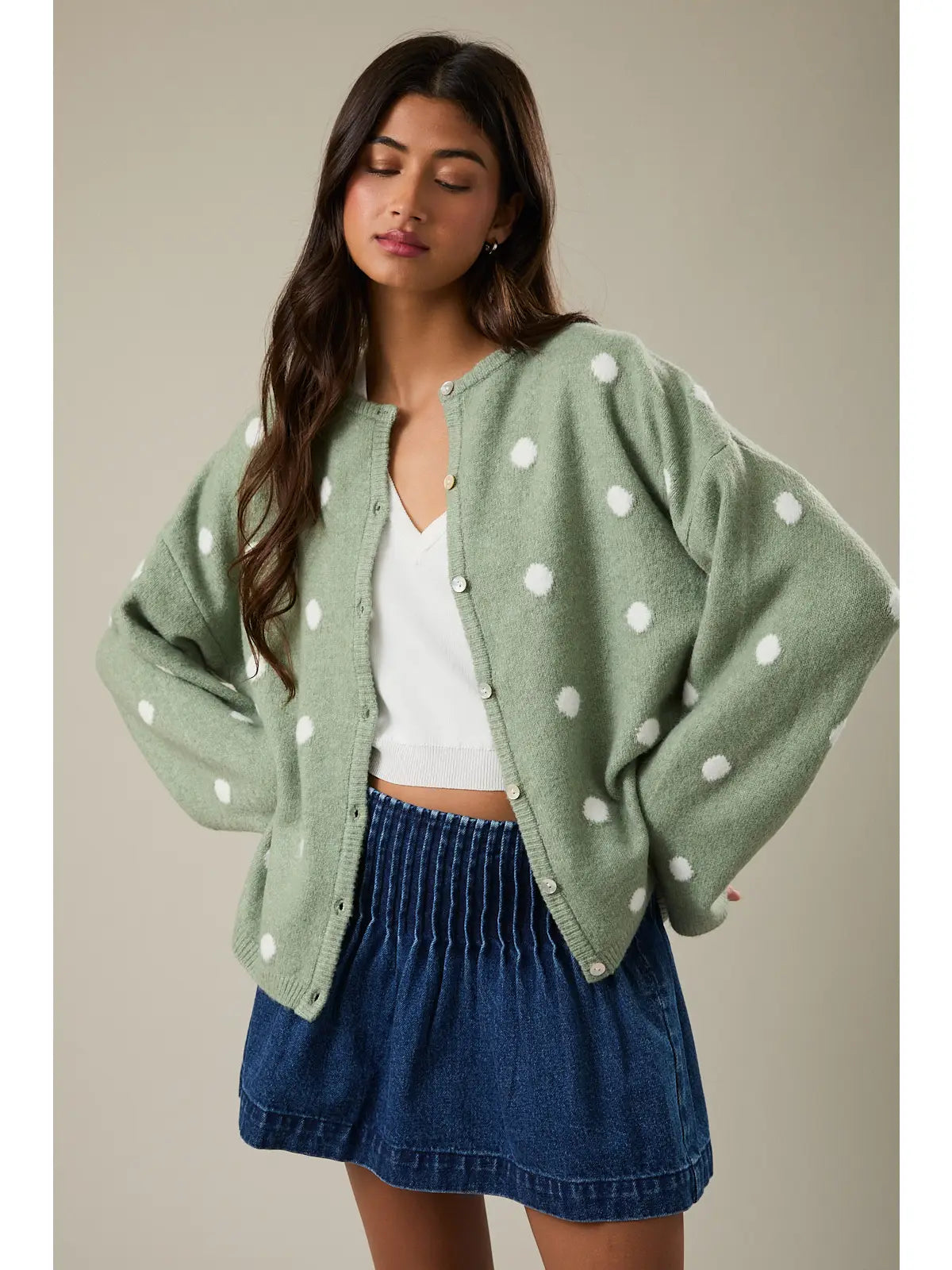 Meadow Mist Polka Dot Cardigan