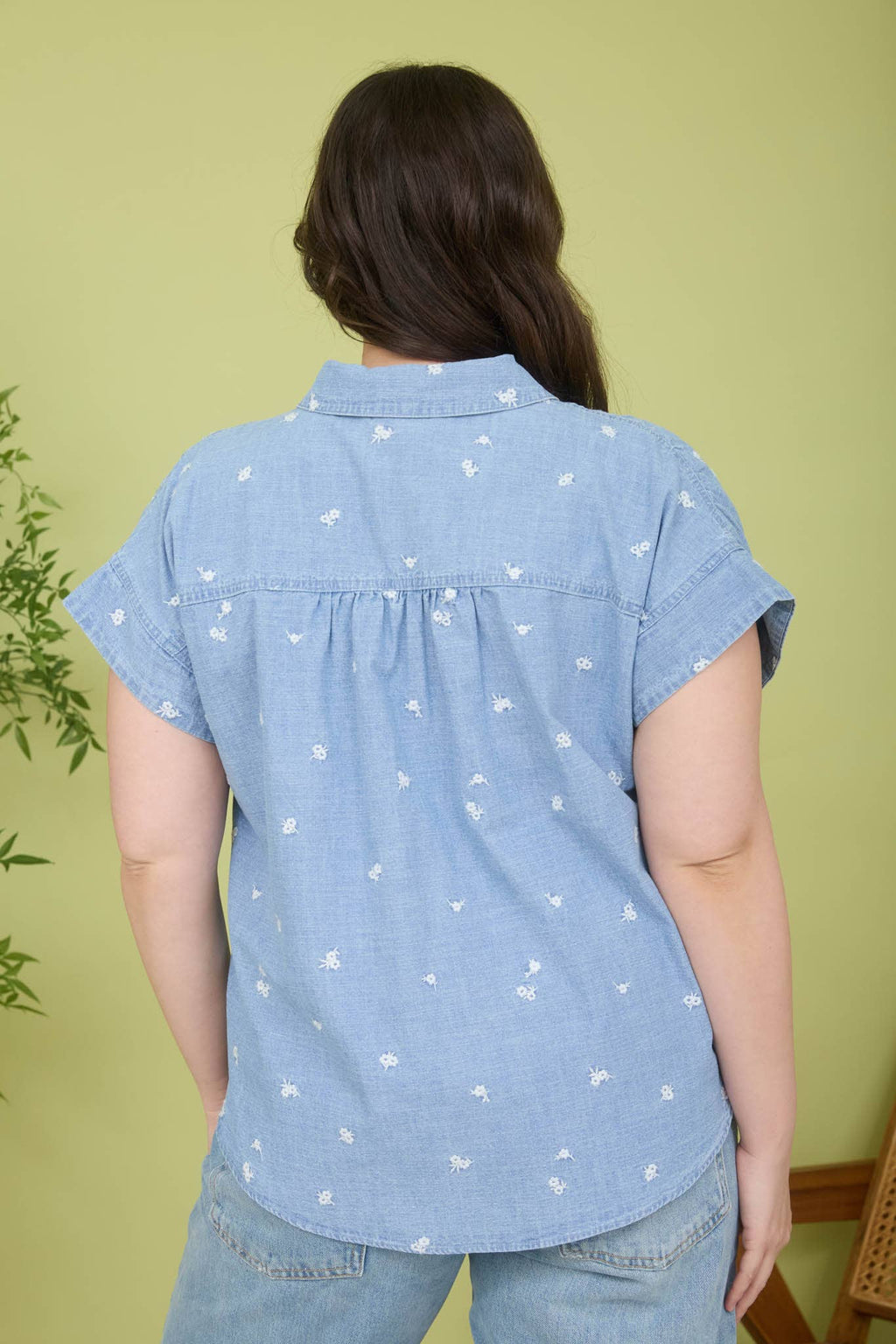Petal Embroidered Button-Down Top (S-3X)