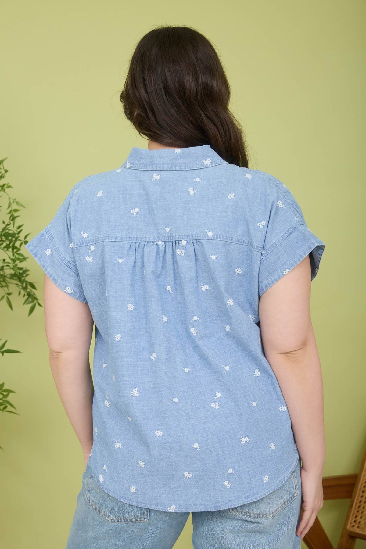 Petal Embroidered Button-Down Top (S-3X)