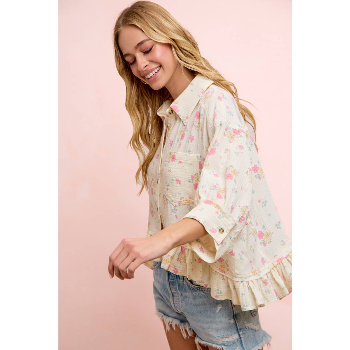 Flora Floral Peplum Button Up (S-Xl)