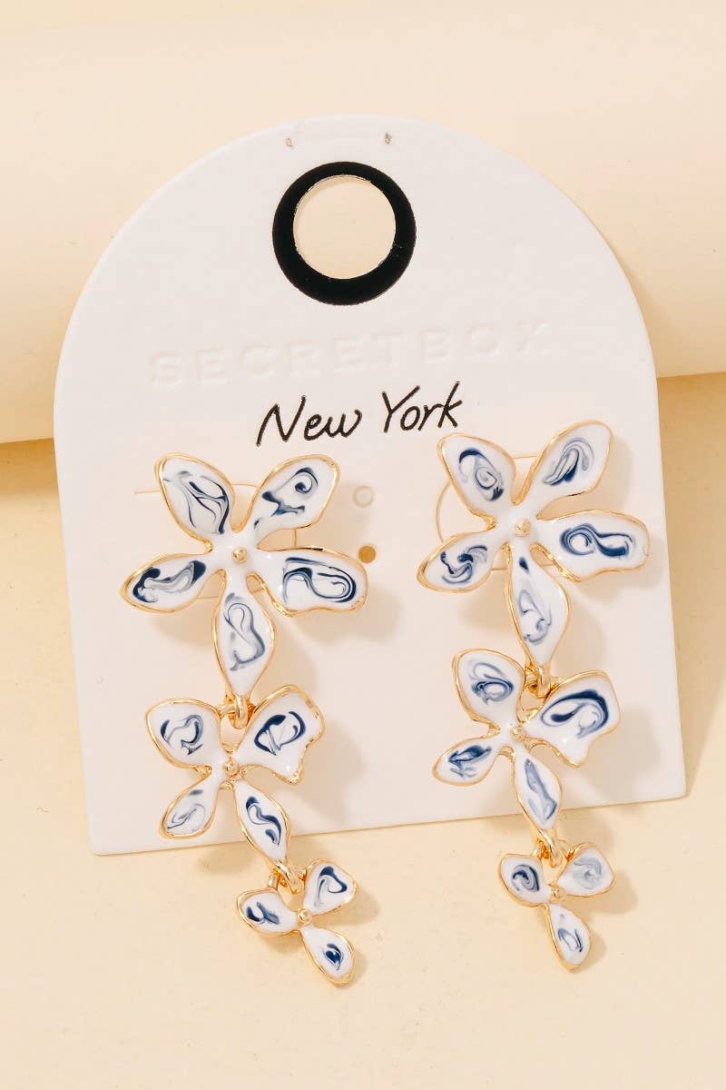 Blue Ceramic Flower Dangle Earrings