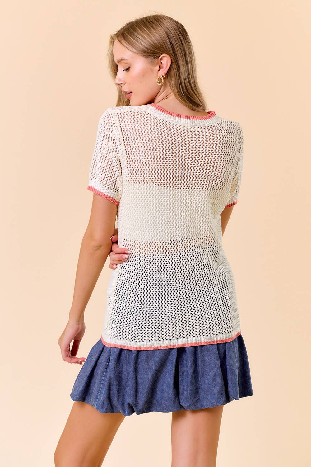 Coral Fishnet Sweater Top