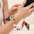 Geometric Beaded Patterned Fabric Scarf Chain Phone Holder Bracelet Wristlet Strap