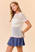 Coral Fishnet Sweater Top