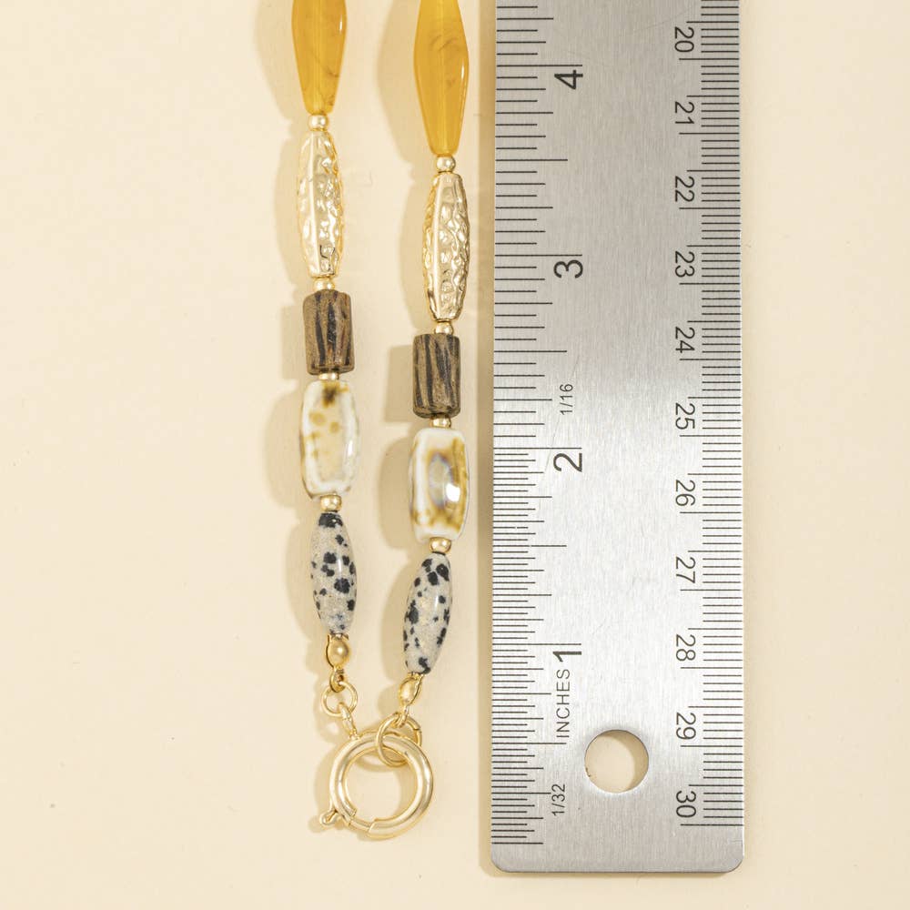 Wood Stone & Ceramic Beaded Necklace