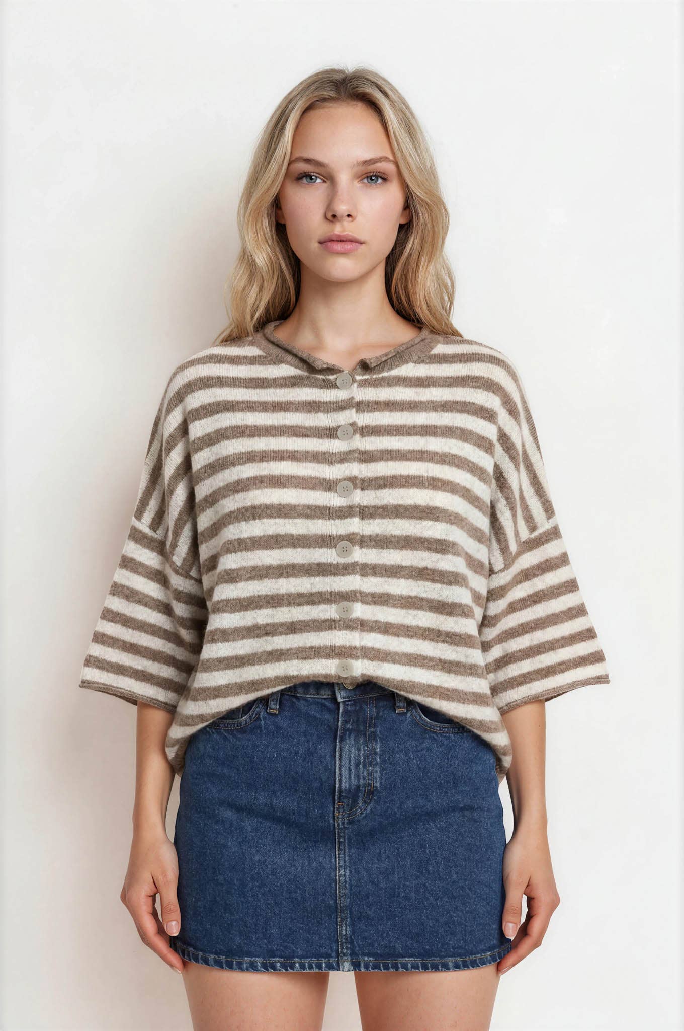 Golden Hour Striped Button Down Cardigan-Mocha