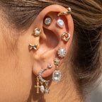 Baroque Pearl Bow & Moon Stud Earring Set