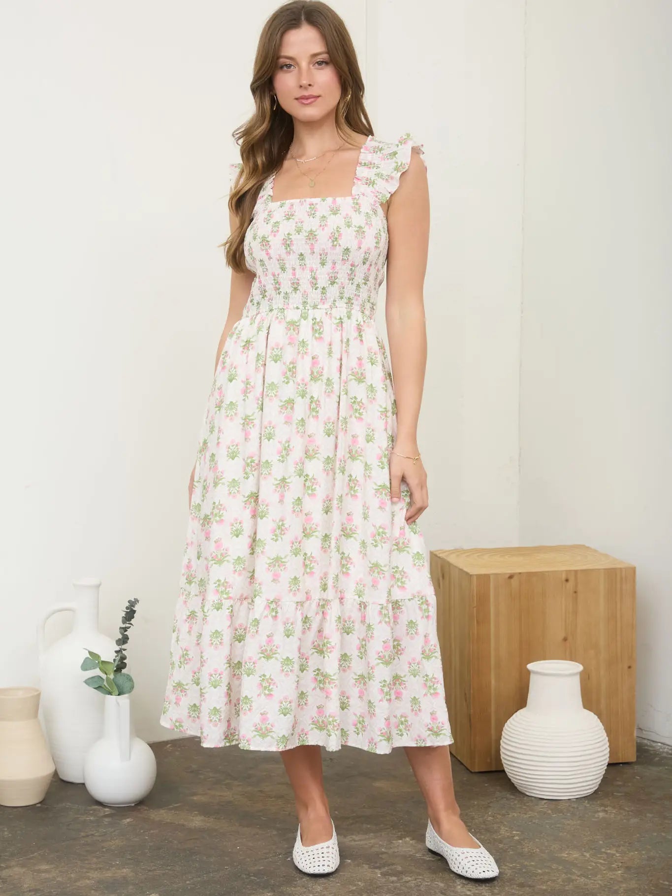 Float Away in Florals Sleeveless Midi Dress