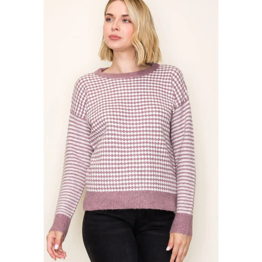 Lavender Lattice Pullover Sweater (S-XL)