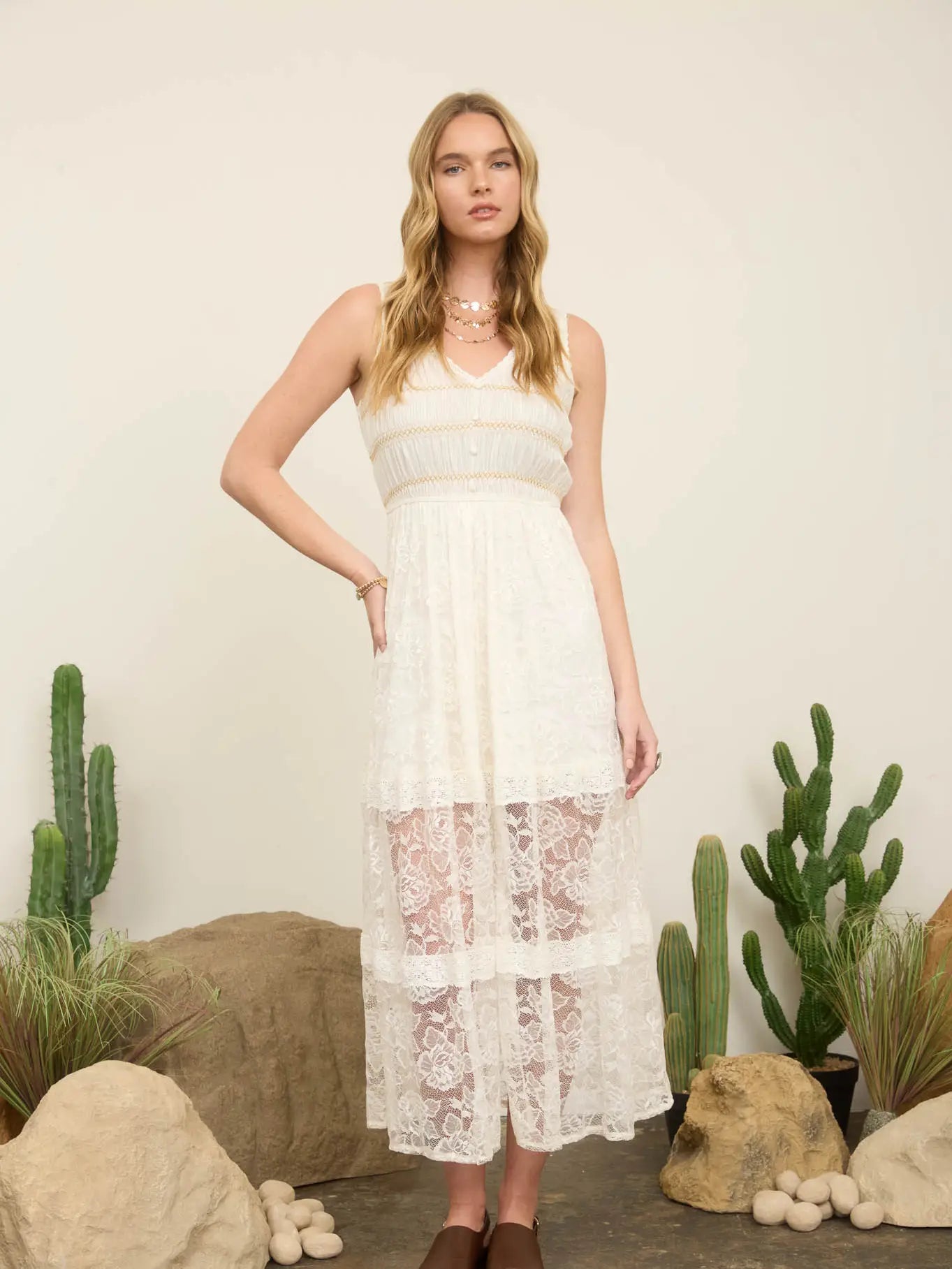 Ivory Daydream Lace Midi Dress