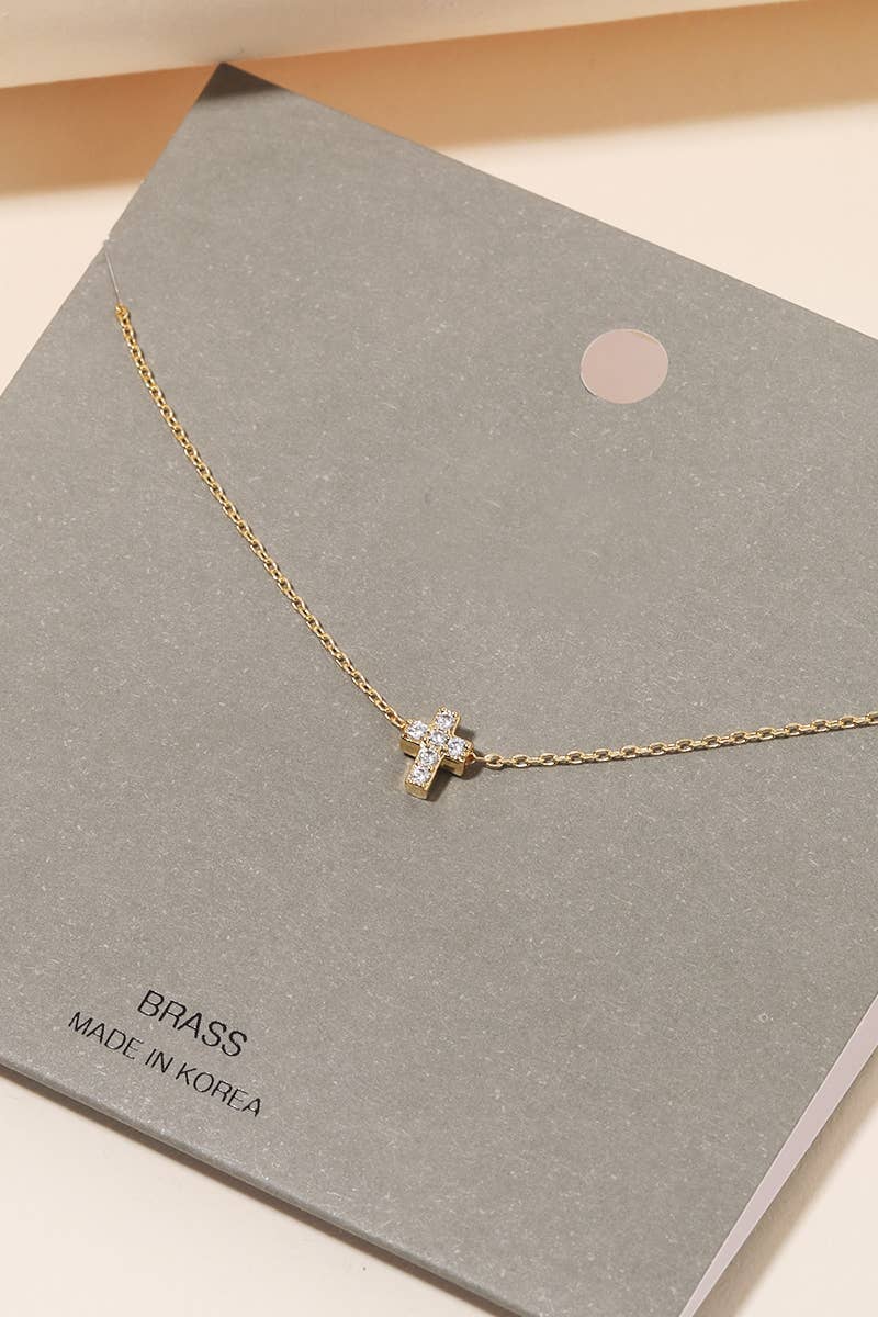 Mini Pave Cross Charm Necklace