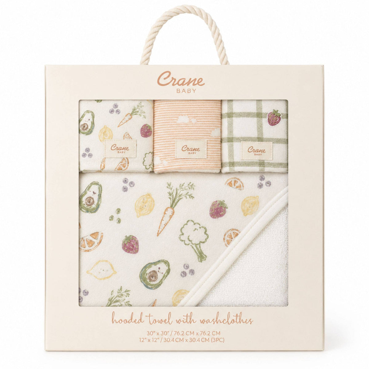Clementine Hooded Baby Bath Towel & Washcloth Set: Clementine Fruits & Veggies / White / Hooded Towel & Wash Cloth Set