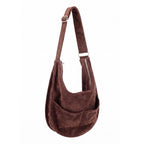 Faux Suede Slouchy Crossbody Hobo Bag: Dark Brown
