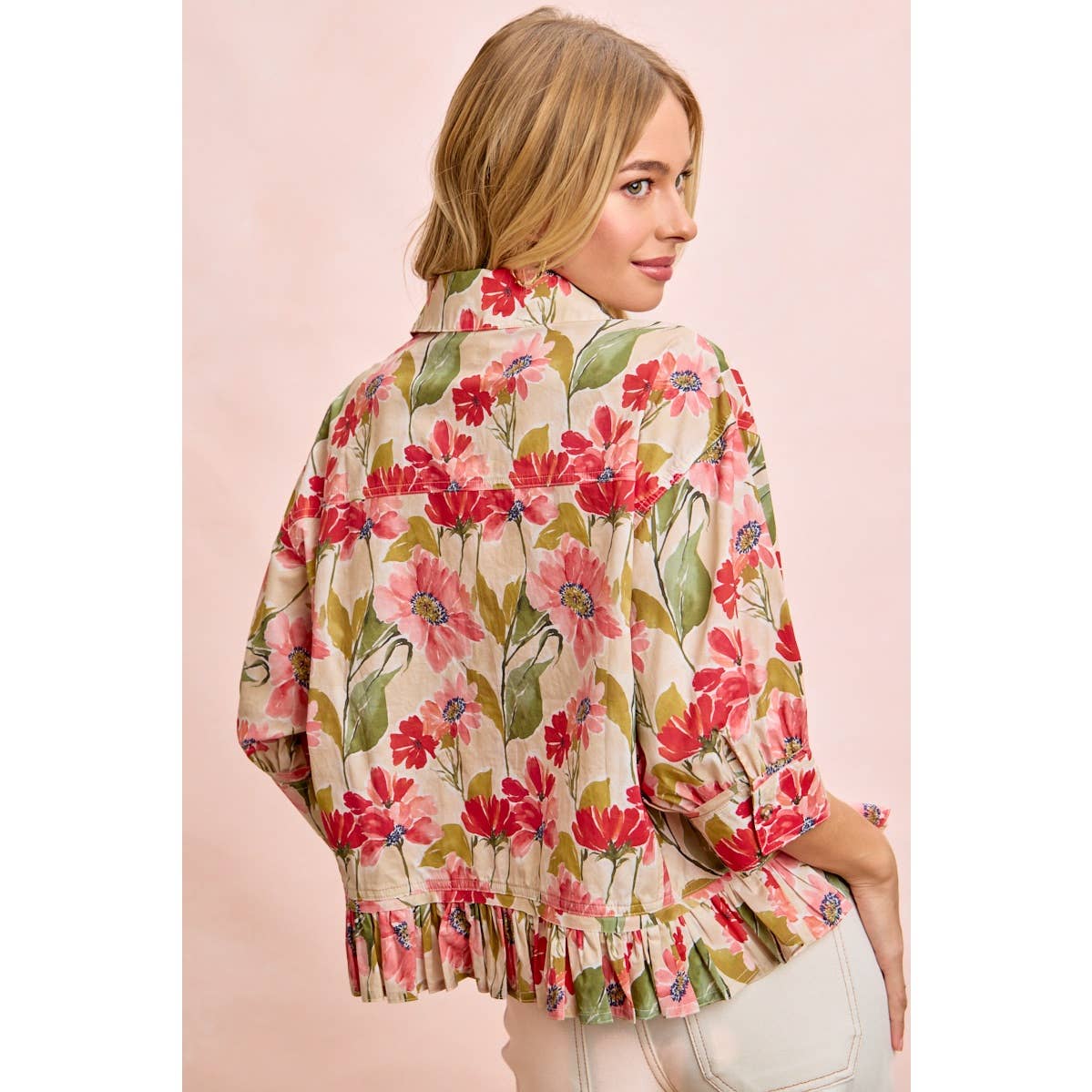 Found in Floral Ruffled Button Up Blouse (S-XL)